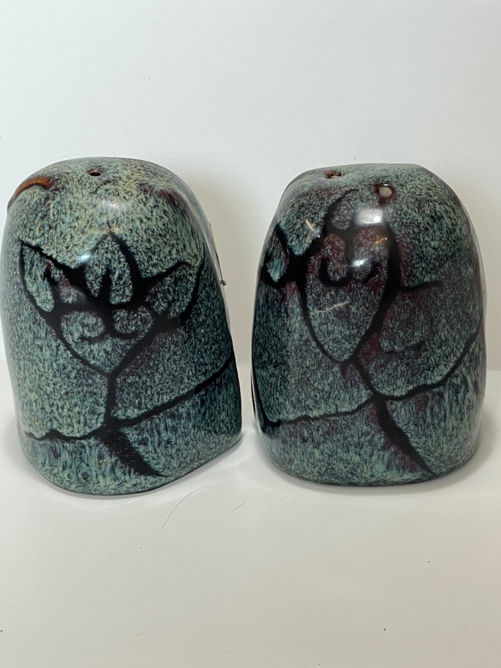 New Artisan Ceramic Salt & Pepper Shakers - Teal Crackle Glaze